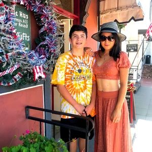 Two piece salmon crop top and maxi skirt